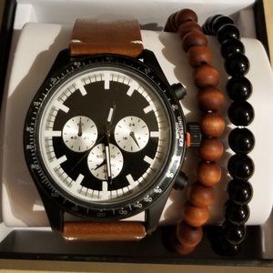 INC 3 Piece Watch Set New In Gift Box Tan & Black